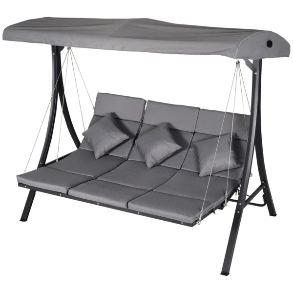 Outsunny Metal 3 Seater Garden Swing Seat Lounger - Grey