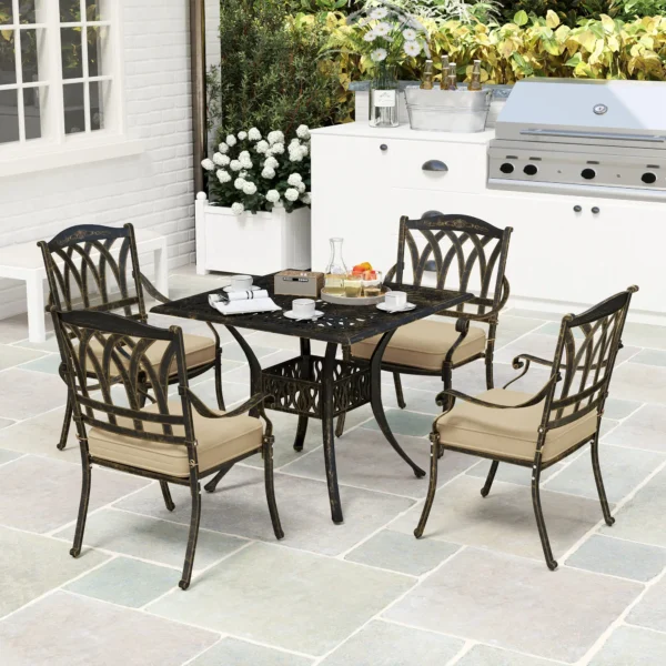 Outsunny 5 Piece Cast Aluminium Garden Dining Set - Bronze Tone