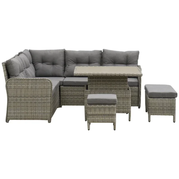 Outsunny  6 Piece Conversation Corner Outdoor PE Rattan Garden Furniture Set - Grey - Image 2