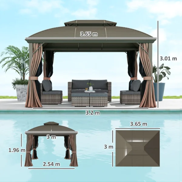 Outsunny 10x12 Hardtop Gazebo Double Roof Canopy - Coffee - Image 7