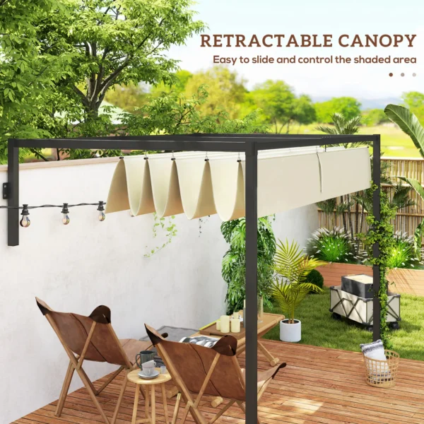 OutSunny 10’x7′ Metal Lean To Pergola with Retractable Roof - Khaki - Image 7