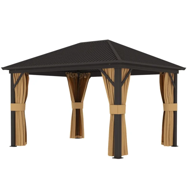 Outsunny 10x12 Hardtop Metal Gazebo with Curtains  Brown - Image 7