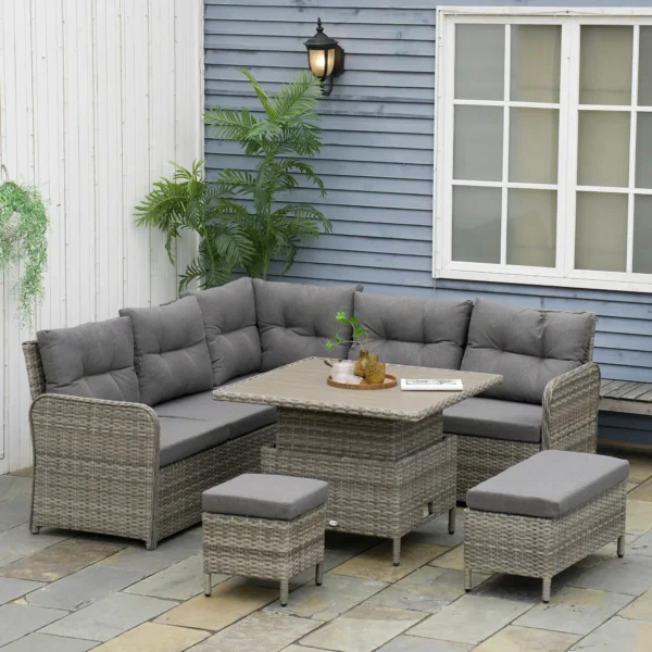 Outsunny  6 Piece Conversation Corner Outdoor PE Rattan Garden Furniture Set - Grey