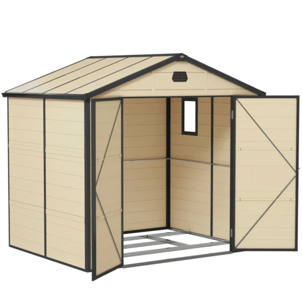 Outsunny 8x6 Plastic Apex Garden Storage Shed with Foundation Grid - Cream White