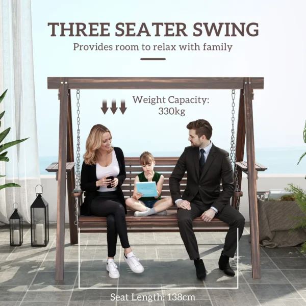 Outsunny Three-Seater Wooden Swing Bench - Fir Wood - Image 5