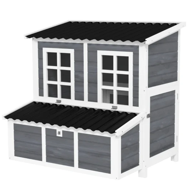 Outsunny PawHut Wooden Chicken Coop with Nesting Box - Light Grey - Image 9