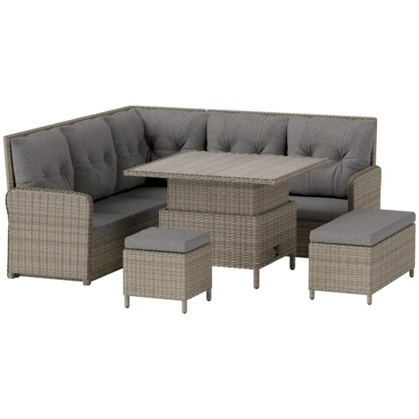 Outsunny  6 Piece Conversation Corner Outdoor PE Rattan Garden Furniture Set - Light Grey - Image 10