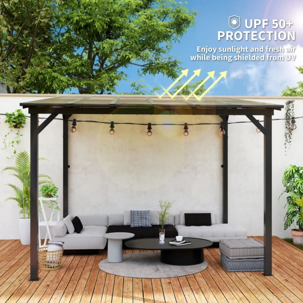 OutSunny 10’x10′ Metal Lean To Pergola - Dark Grey - Image 10