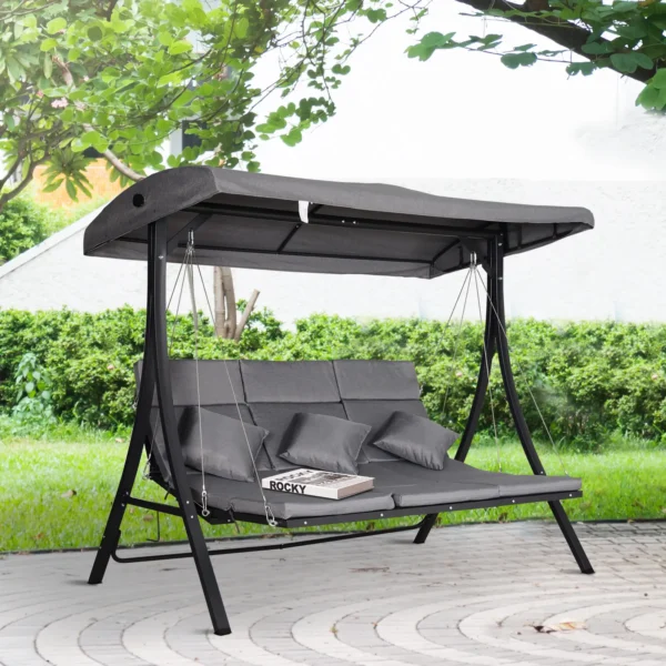 Outsunny Metal 3 Seater Garden Swing Seat Lounger - Grey - Image 9