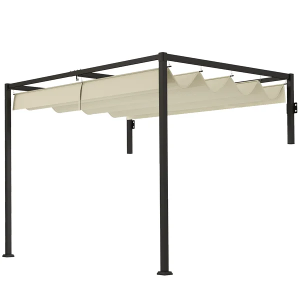 OutSunny 10’x7′ Metal Lean To Pergola with Retractable Roof - Khaki