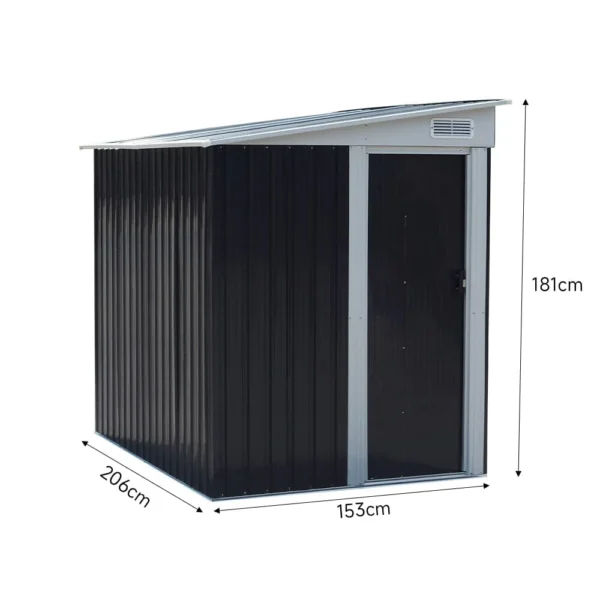 Living and Home 5'x7' Lean To Metal Shed - Charcoal Black - Image 5