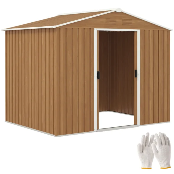 Outsunny 8ft x 6ft Metal Garden Shed -  Wood Effect - Image 2