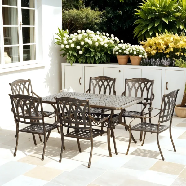 Outsunny 7 Piece  Cast Aluminium Garden Dining Set - Bronze Tone