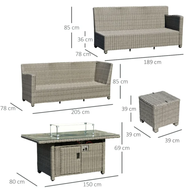 Outsunny 8-Seater Outdoor PE Rattan Conversation Sofa Set with Fire Pit Table - Grey - Image 9