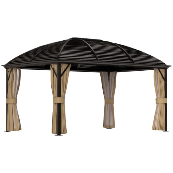 Outsunny 10x13 Hardtop Gazebo Pavilion Canopy - Brown - Image 4