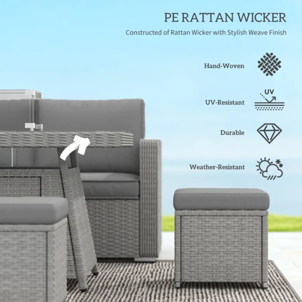 Outsunny 7 Piece PE Rattan Garden Furniture Set - Grey - Image 8