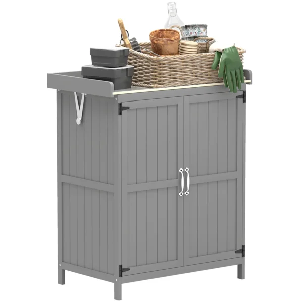 Outsunny 2' x 1.5' Compact Wooden Storage Unit - Grey - Image 3