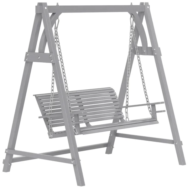 Outsunny 2 Seater Garden Swing Seat Larch Wood - Grey - Image 3