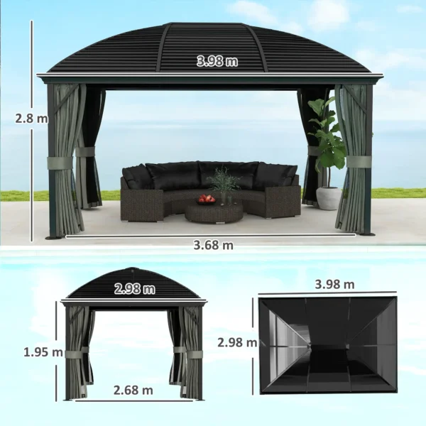 Outsunny 10x13 Hardtop Gazebo Pavilion Canopy - Dark Grey - Image 3