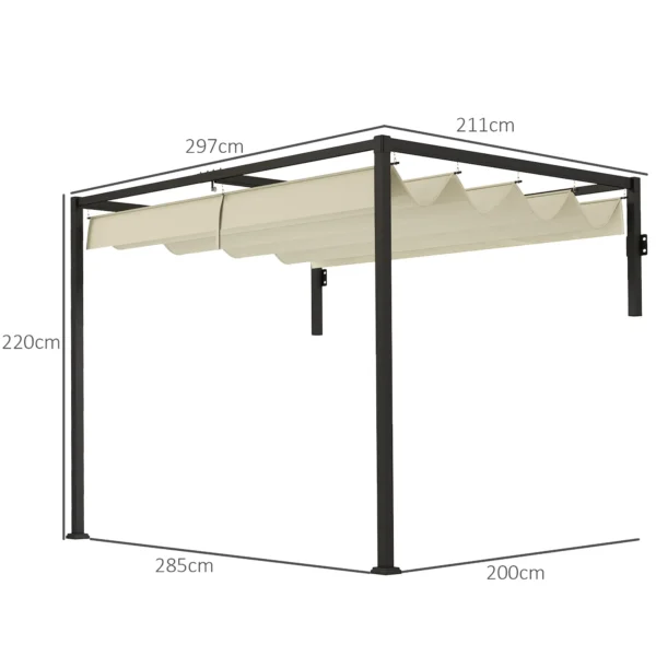 OutSunny 10’x7′ Metal Lean To Pergola with Retractable Roof - Khaki - Image 4