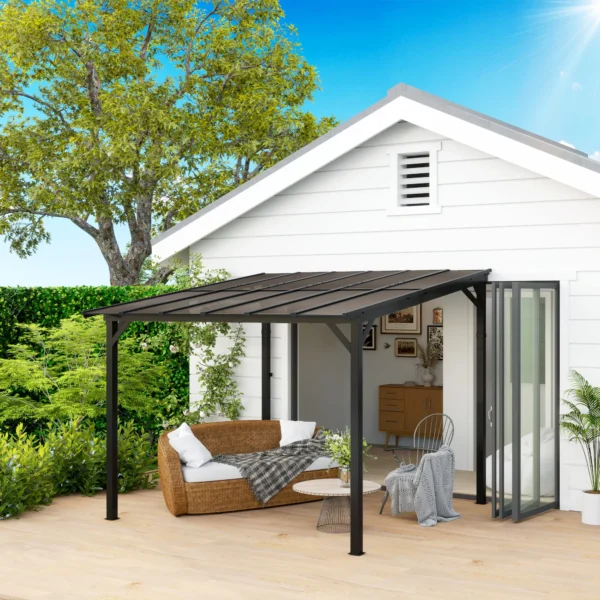 OutSunny 10’x10′ Metal Lean To Pergola - Dark Grey - Image 7