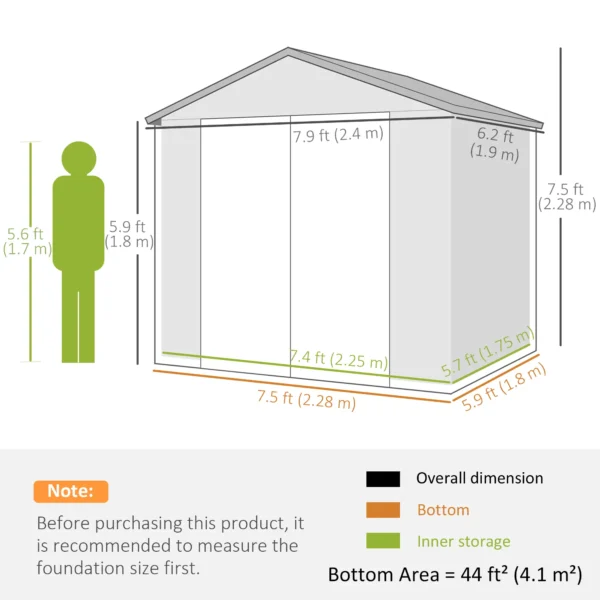 Outsunny 8x6 Plastic Apex Garden Storage Shed with Foundation Grid - Cream White - Image 6