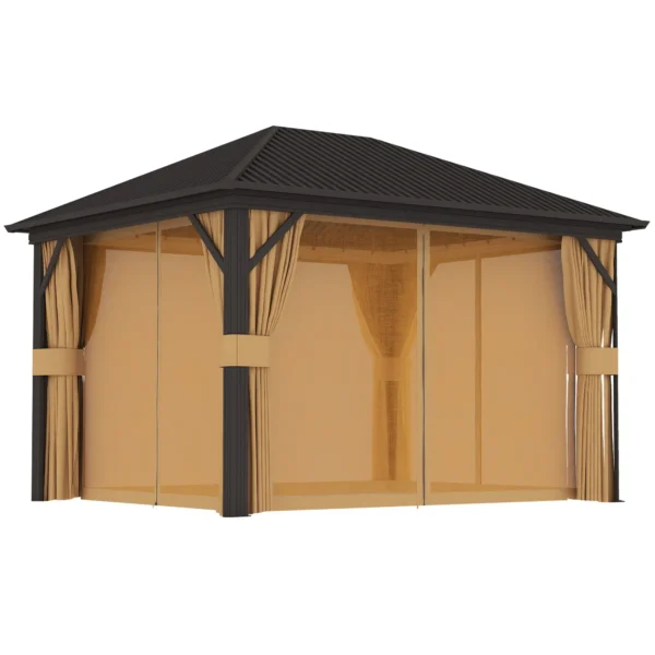 Outsunny 10x12 Hardtop Metal Gazebo with Curtains  Brown - Image 5