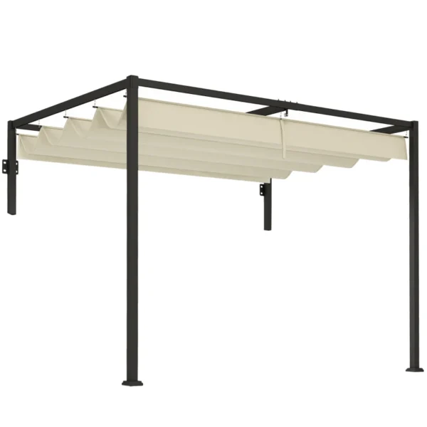 OutSunny 10’x7′ Metal Lean To Pergola with Retractable Roof - Khaki - Image 5