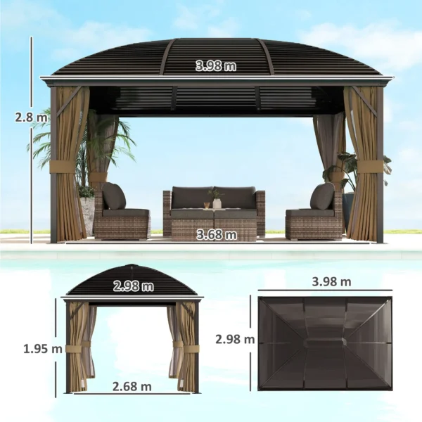 Outsunny 10x13 Hardtop Gazebo Pavilion Canopy - Brown - Image 6