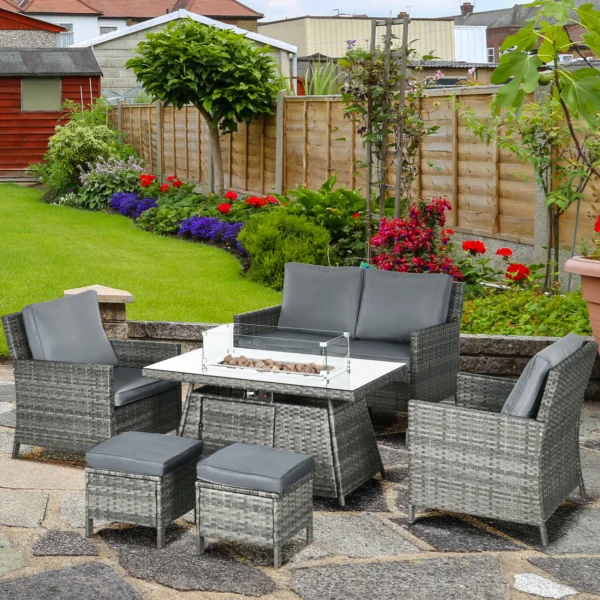 Outsunny 6 Seater Rattan Garden Furniture Set - Mixed Grey