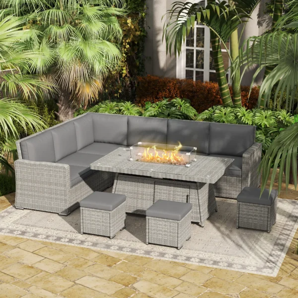 Outsunny 7 Piece PE Rattan Garden Furniture Set - Grey - Image 10