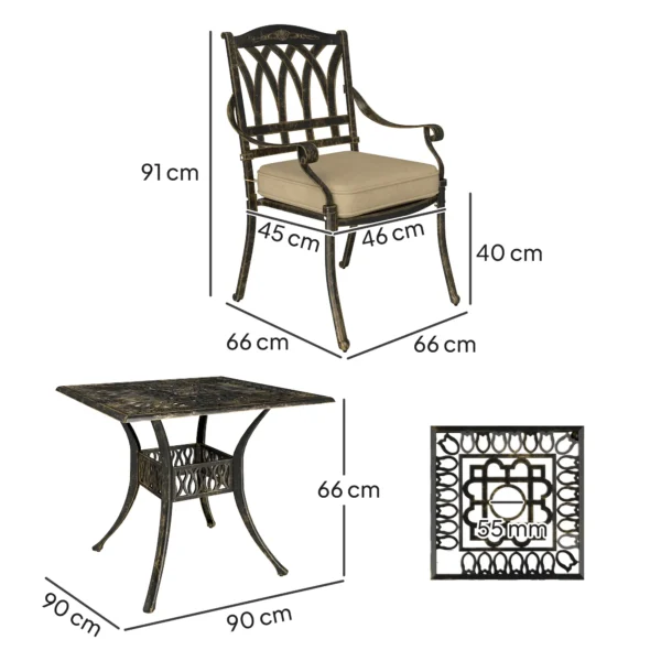 Outsunny 5 Piece Cast Aluminium Garden Dining Set - Bronze Tone - Image 5