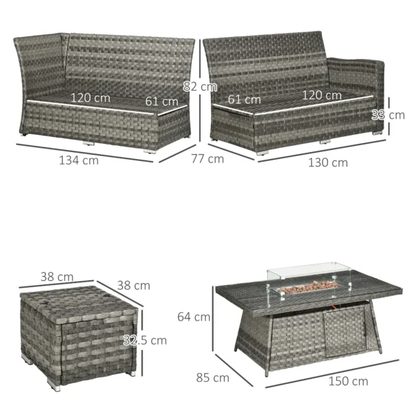 Outsunny 7 Piece PE Rattan Garden Furniture Set - Mixed Grey - Image 4