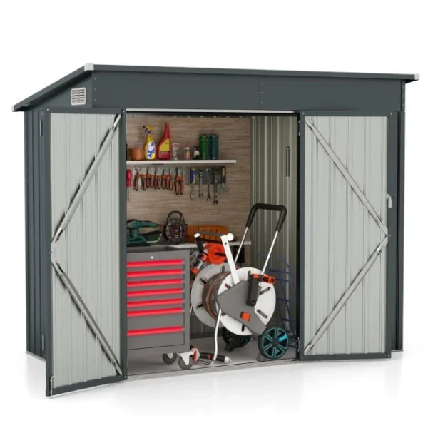 Pro-Tect 8'x4' Double Hinged (Dual Entrance) Metal Pent Shed -  Dark Grey - Image 5