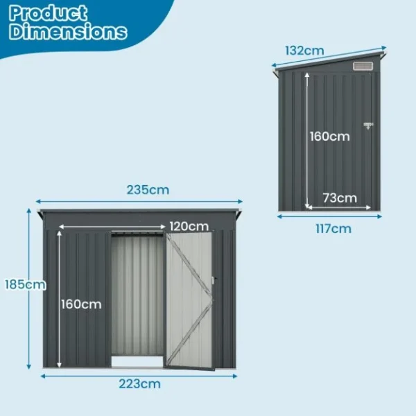 Pro-Tect 8'x4' Double Hinged (Dual Entrance) Metal Pent Shed -  Dark Grey - Image 12