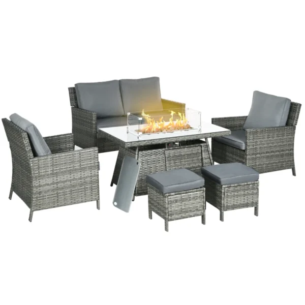 Outsunny 6 Seater Rattan Garden Furniture Set - Mixed Grey - Image 12