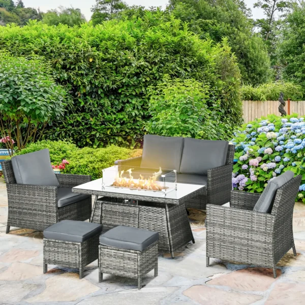 Outsunny 6 Seater Rattan Garden Furniture Set - Mixed Grey - Image 3