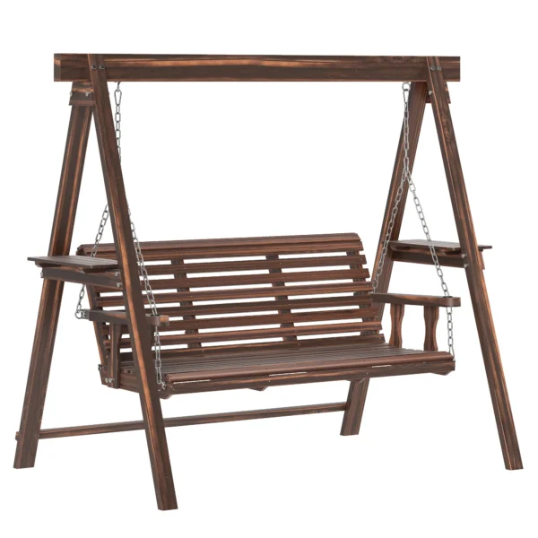 Outsunny Three-Seater Wooden Swing Bench - Fir Wood