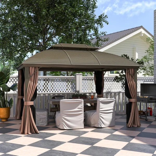 Outsunny 10x12 Hardtop Gazebo Double Roof Canopy - Coffee - Image 9