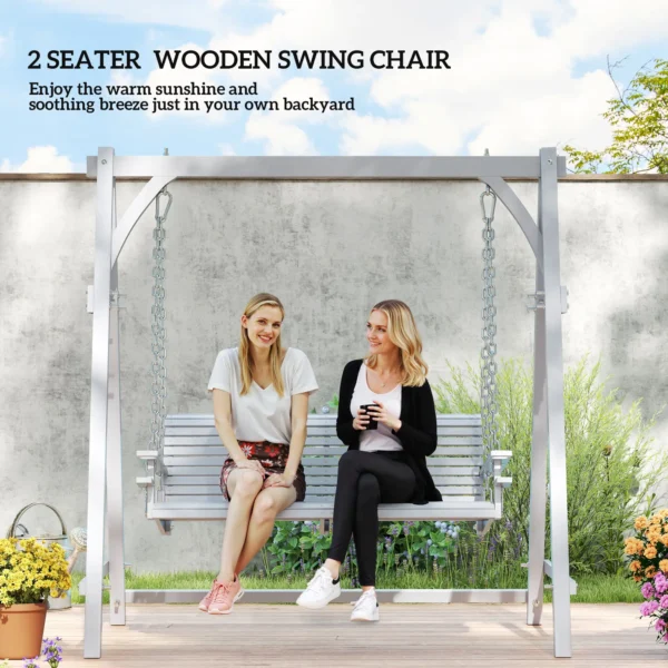 Outsunny 2 Seater Garden Swing Seat Larch Wood - Grey - Image 6