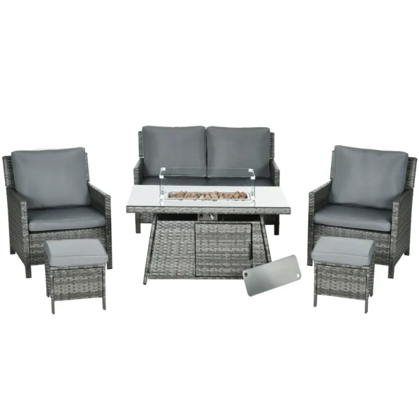 Outsunny 6 Seater Rattan Garden Furniture Set - Mixed Grey - Image 2