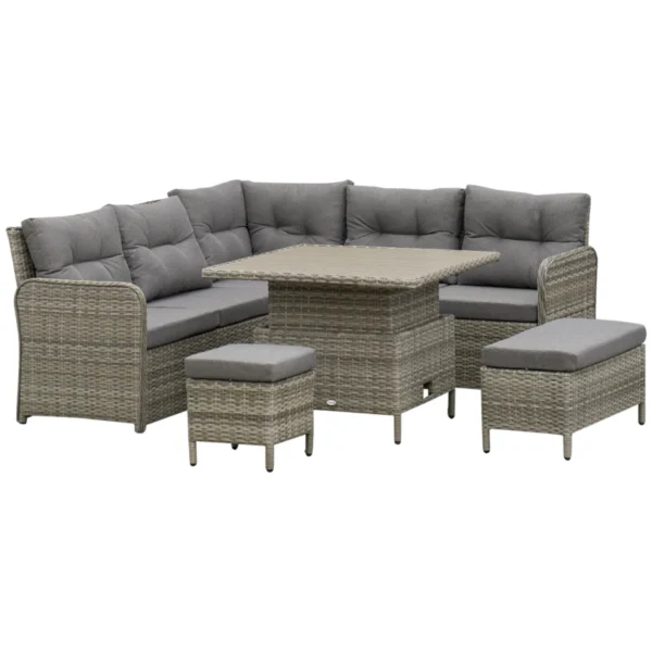 Outsunny  6 Piece Conversation Corner Outdoor PE Rattan Garden Furniture Set - Grey - Image 12