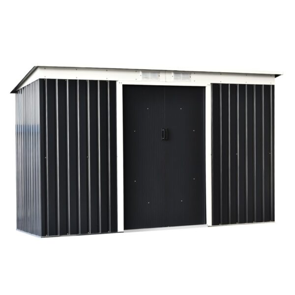 Outsunny 9'x4' Metal Pent Shed  with Foundation Grid - Dark Grey - Image 9