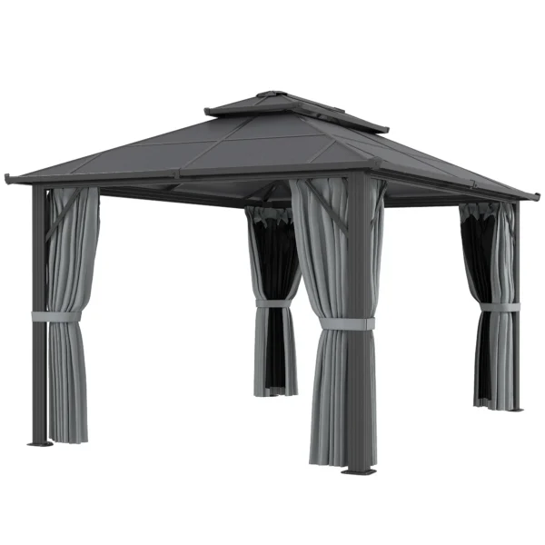 Outsunny 10x13 Hardtop Gazebo with UPF30+ Double Polycarbonate Roof - Grey