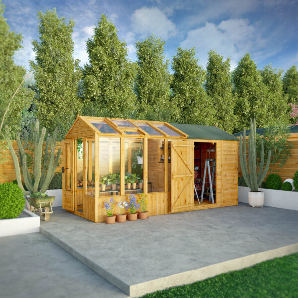 Mercia 14'x6' Woodsman Timber Apex Styrene Combi Greenhouse - Image 7