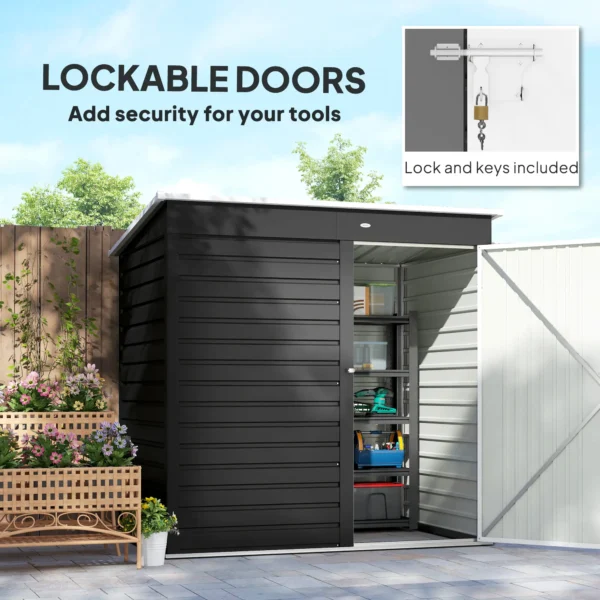 Outsunny 6ft x 4ft Metal Outdoor Tool Storage Shed with Lockable Door - Dark Grey & White - Image 3