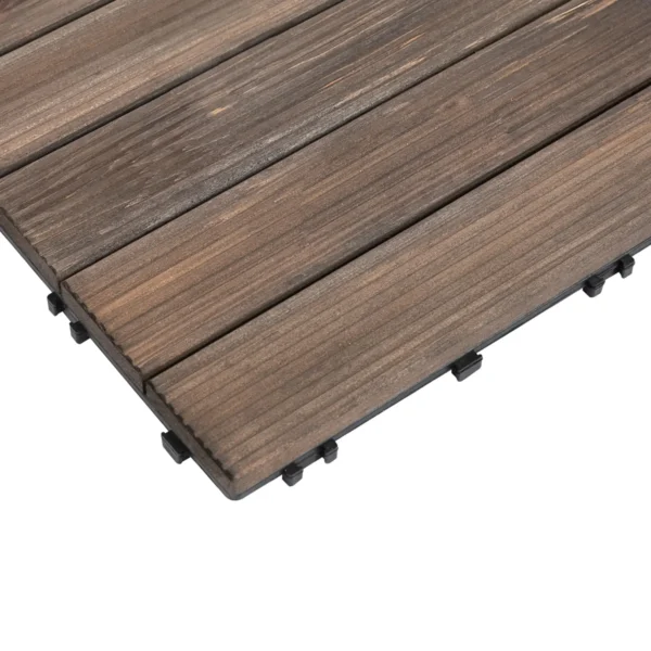 Outsunny Solid Wood Interlocking Decking Tiles  Pack of 27 Dark Brown/Black - Image 2