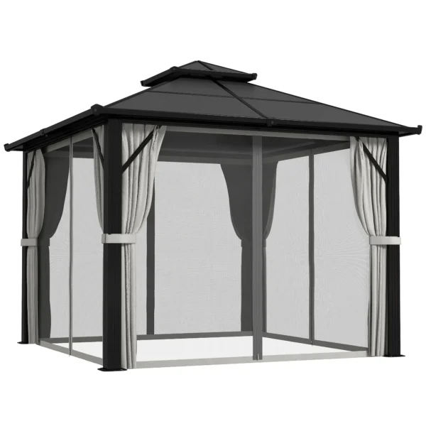 OutSunny 10'x10′ Hardtop Metal Gazebo with UPF30+ Double Polycarbonate Roof -  Grey - Image 2