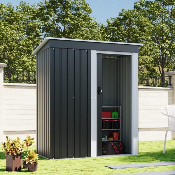 Living and Home New Edition 5x3 Metal Pent Shed - Charcoal Black (Coming Soon) - Image 2