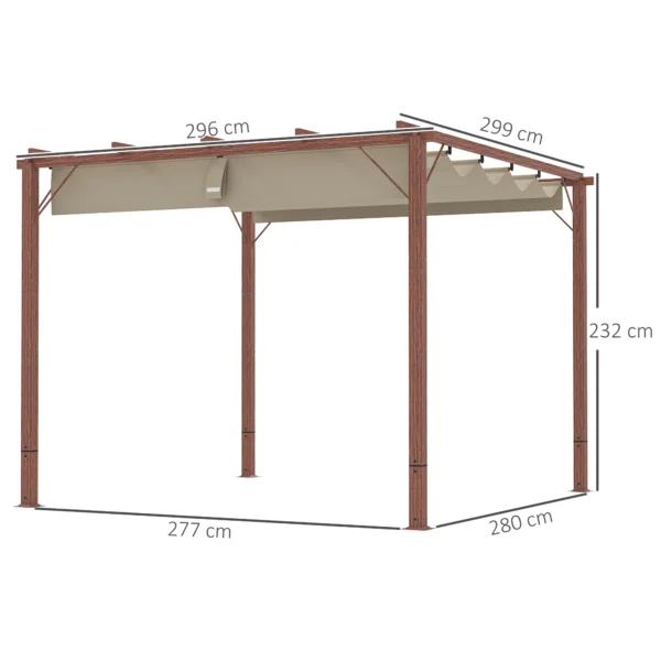 OutSunny 10’x10′ Metal Retractable Roof Pergola - Woodlook - Image 4